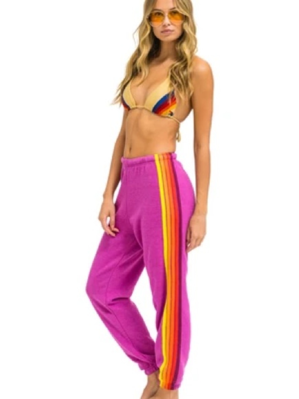 $165 Aviator Nation 5 STRIPE SWEATPANTS - MAGENTA // ORANGE size XL EUC